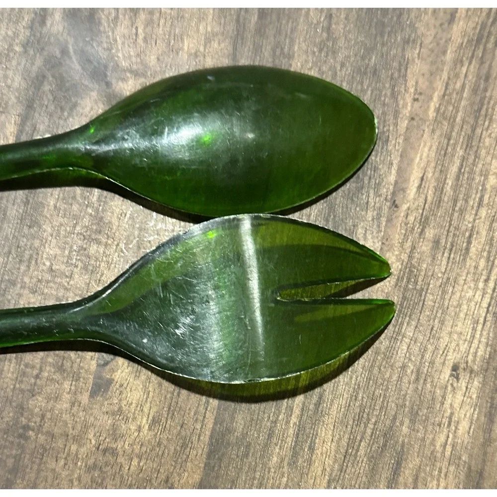 Green Acrylic Salad Serving Set 2 Piece Modern Kitchen Utensils Mid Century Mod